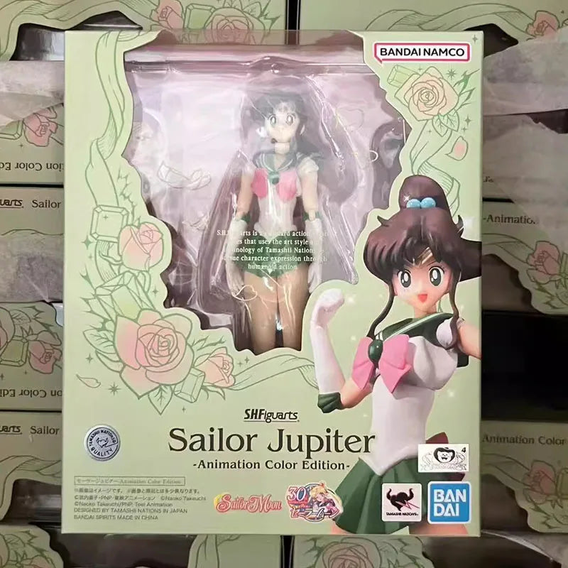 Bandai Genuine SHF Sailor Moon Venus Mars Jupiter Pluto Mercury Animation Color Anime Action Figure Model Toy Gift KidChristmas
