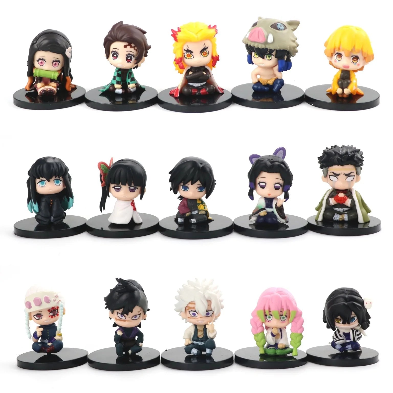 Anime  Demon Slayer Sitting Ghost Doll Anjiro Nidouzi Inosuke Zenizu 10pcs Set Q Version Figure Action Figure Movie Model Toy