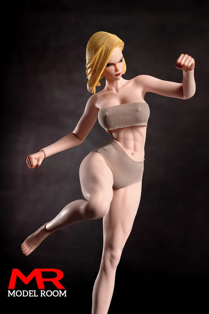 1/6 Scale Fighting Girl Muscle Seamless Body Model 12'' Female Soldier Big Breast Action Figure Doll with Physiological Detail