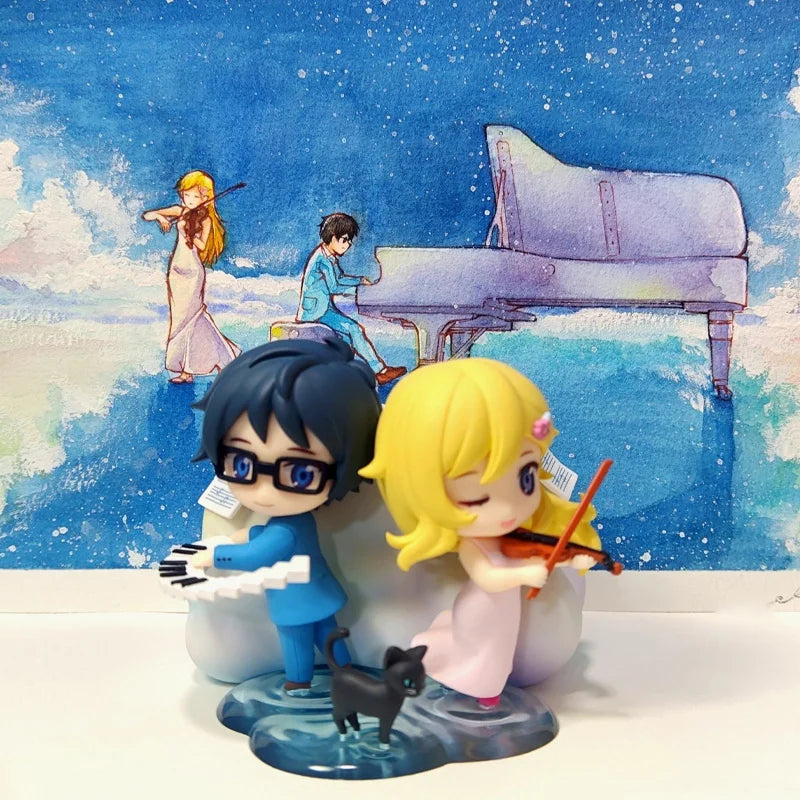 In Stock Genuine《Your Lie In April》Qset Arima Kousei Miyazono Kaori Q-Version Model Figures Toys Collectible Ornaments Gifts
