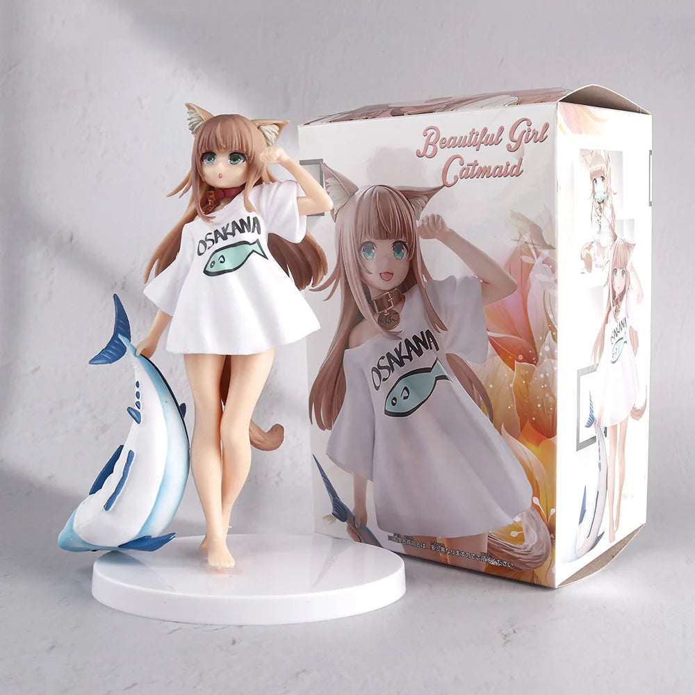 19CM Anime Figure My Cat Is A Cute Girl Soy Flour White Shirt Standing Good Morning Model PVC Gift Collection Action Toy
