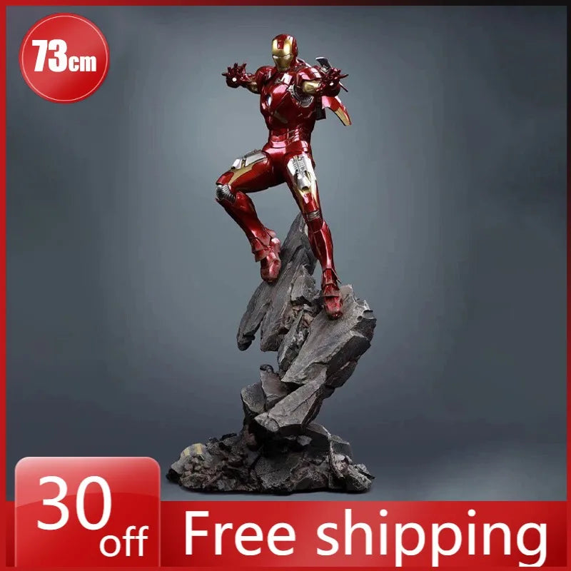 75cm Iron Man Figure MK7 Flying Posture Can Glow Anime Model High-end Resin  Desktop Ornament Decorations Children Toys Gifts