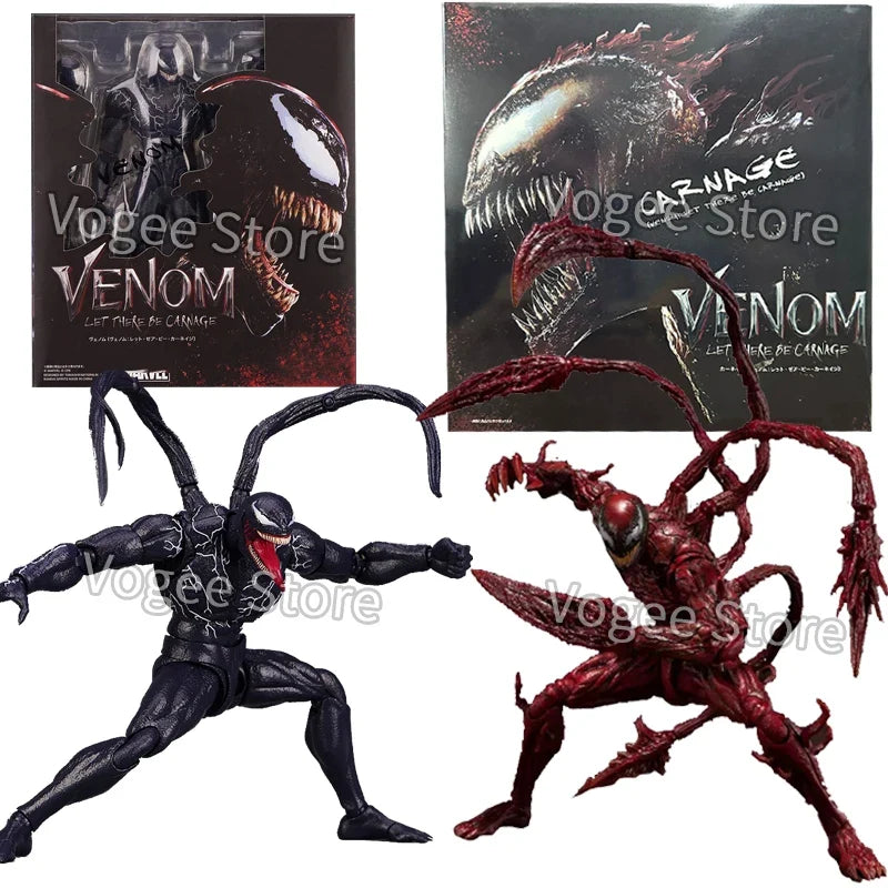 SHF Venom Red Venom Carnage Action Figure Joint Movable Toys Venom 2 Change Face Statue Model Doll Collectible Kids for Toy Gift