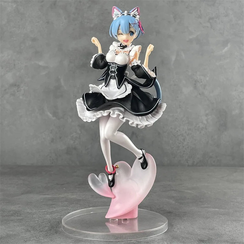 23cm Maid Blue Hair Cat Ears Cute Girl Skirt Anime Girl Figure Action Figure Adult Collectible Model Doll Birthday Gift