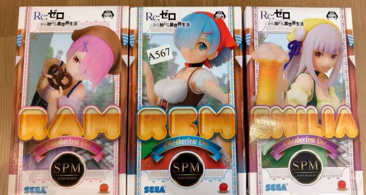 Original Anime Re:Zero Starting Life in Another World Ram Emilia Oktoberfest Ver. Action Figure Desktop Ornaments Model