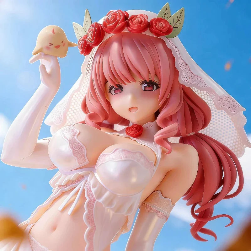 24cm Anime Figure Pink Hair Bride Wedding Rose Veil Pvc Collectible Statue Desktop Ornament Computer Case Decoration Boxed Model