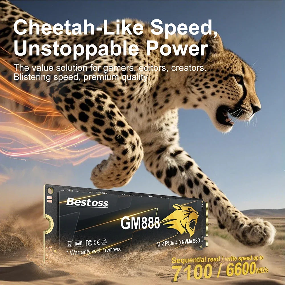 Bestoss M.2 NVMe SSD Solid State Drive 2280 Gen 4 PCIe 4.0x4 512GB 1TB 2TB 4TB Up to 7100 MB/s Read For PS5 Laptop Desktop Game