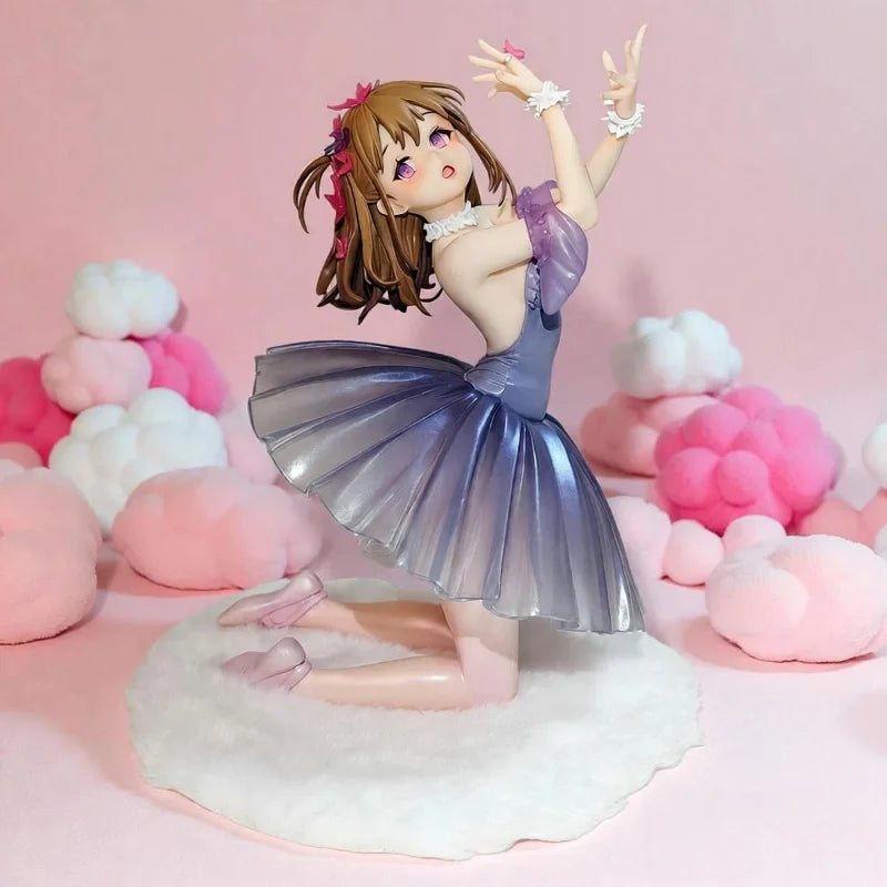 【New】Anime Girl Ballerina Gk Figure Purple Gradient Ball Gown Pink Flower Hair Decor Decor Ornament Gift Collectible Figurine