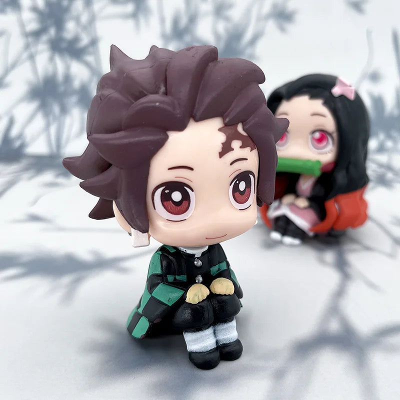 Anime Cute Q Versão Demon Slayer Action Figure Sentada Tanjiro Kamado Nezuko PVC Action Model Kid Toy Gift 8/9cm