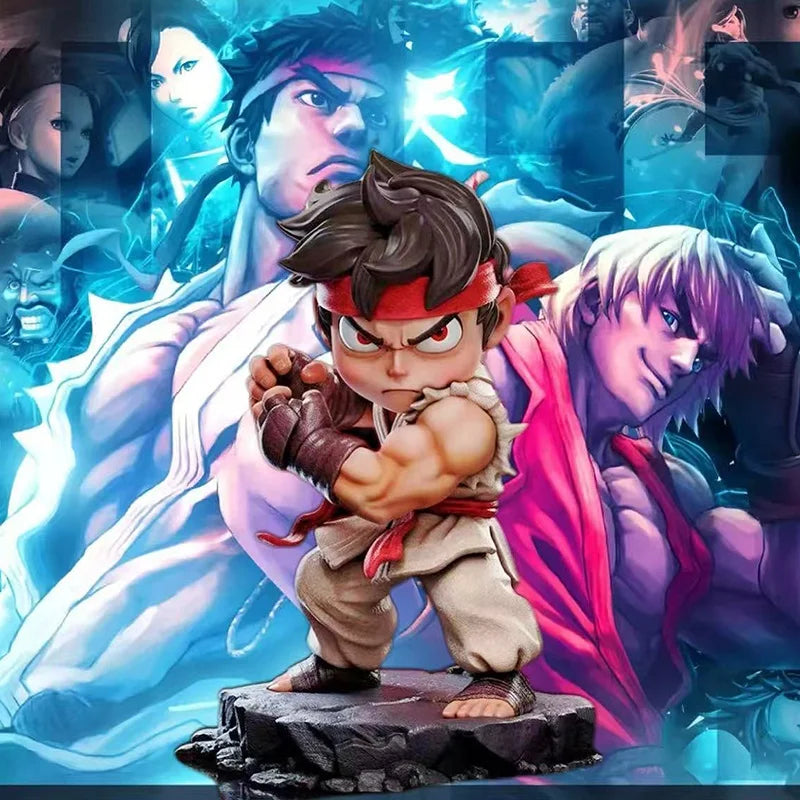 15cm Street Fighter Long & Ken Hongrenken Bai Ren Long Ryu  Q Version Hand-made Dolls Tide Play Art Ornaments toy for gift ﻿
