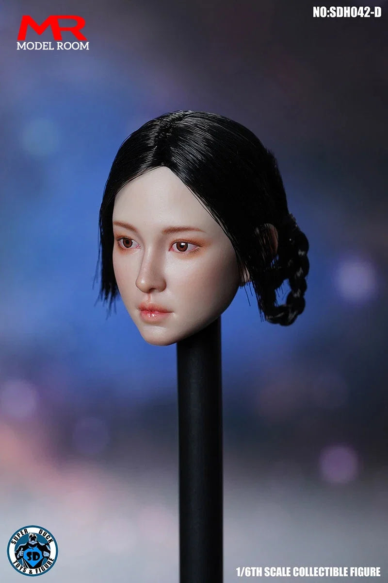 SUPER DUCK SDH042 1/6 Asian Beauty Head Sculpt Carving Model Fit 12'' TBL Female Soldier Suntan Action Figure Body
