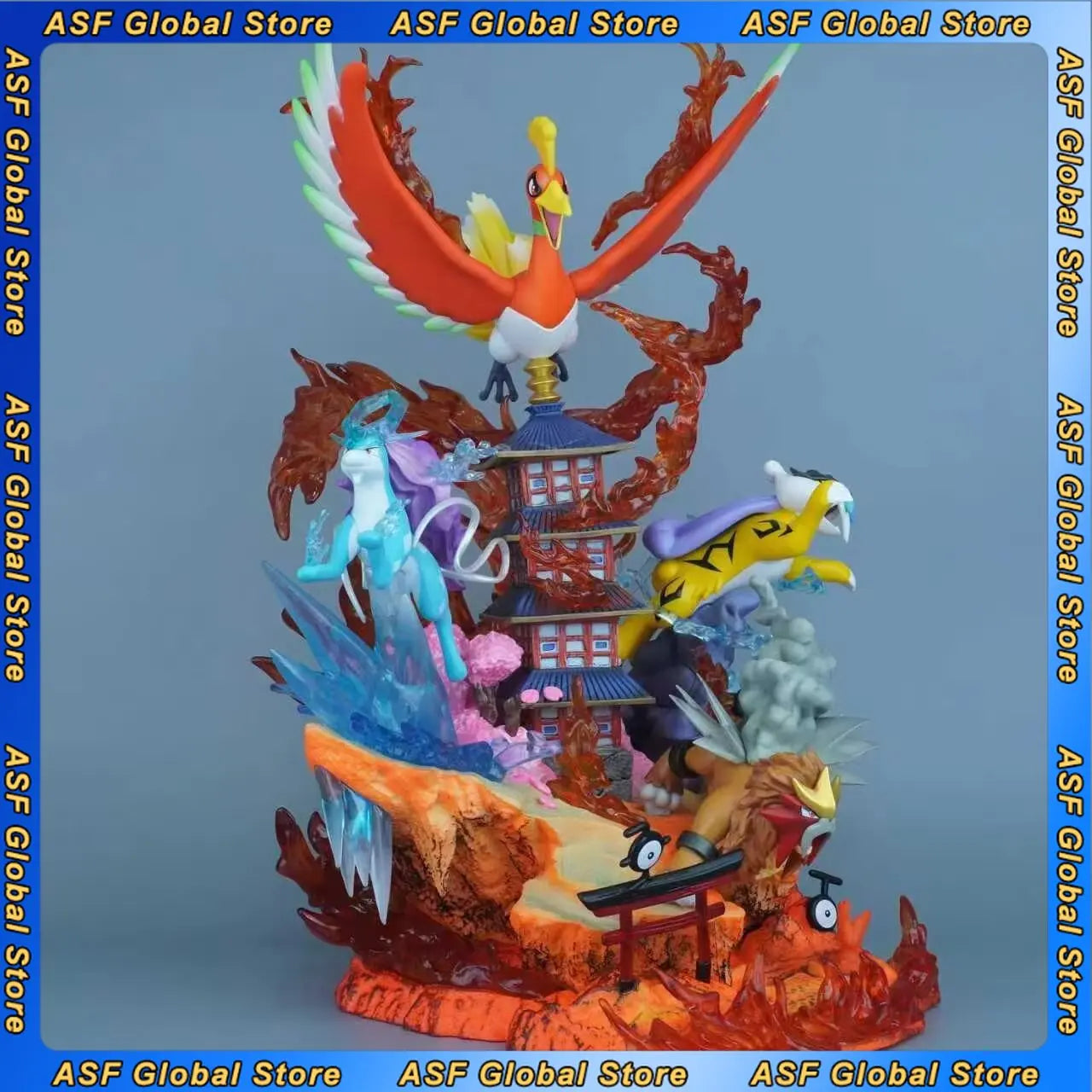 39cm New Pokemon Anime Figure Three Sacred Perimeter PVC Model Scene Statue Desktop Decoration Ornaments Kids Birthday Gifts Toy