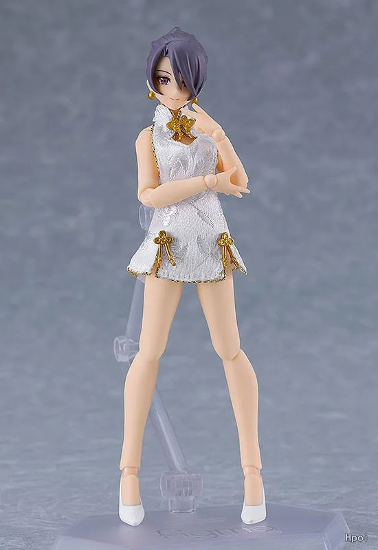 Original in Stock Max Factory Figma#569b Female Body (End Flower) and White Short Cheongsam Outfit Figures Model Toy Gift