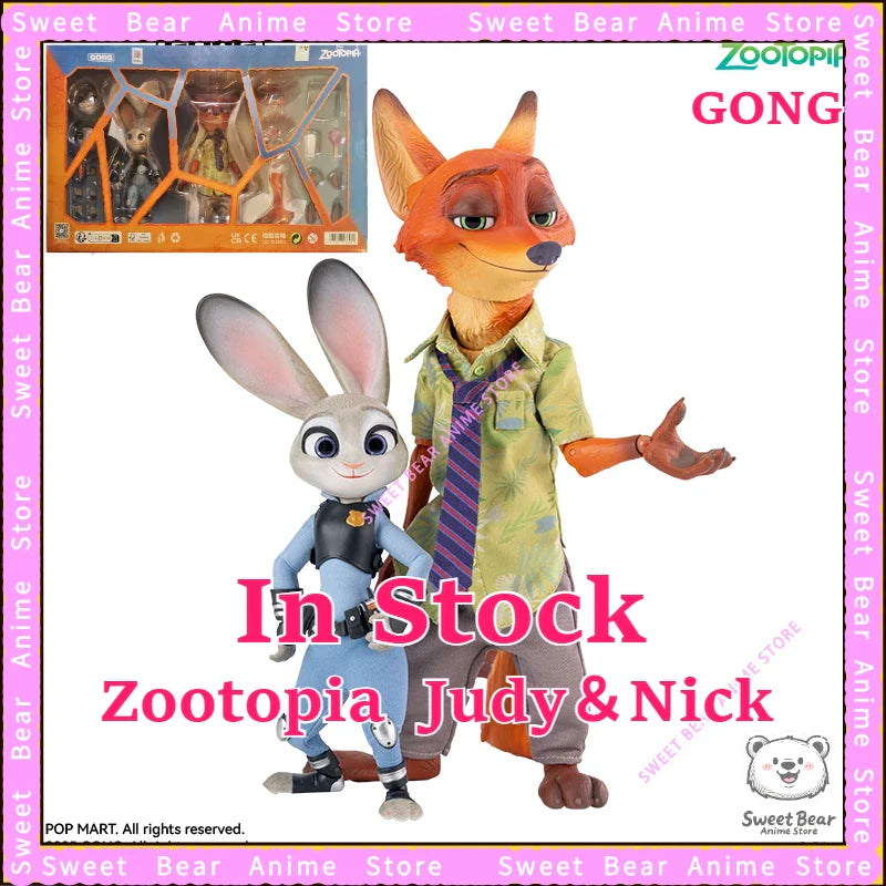 Auf Lager GONG & PoP Original Zootopia Judy Nick Set Stoff Actionfigur Anime Modell Trendige Spielzeuge Desktop-Puppe Sammlerstücke