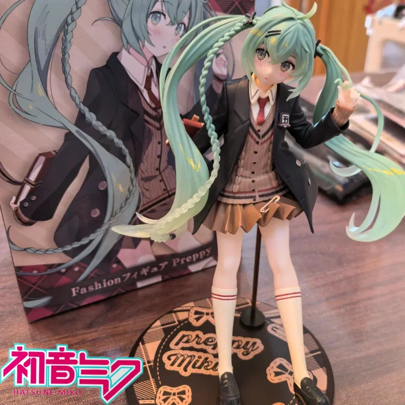Original Taito Hatsune Miku Preppy Ver Anime Action Figure Fashion Kawaii Collectible Model Garage Kit Toy Kid Birthday Gift