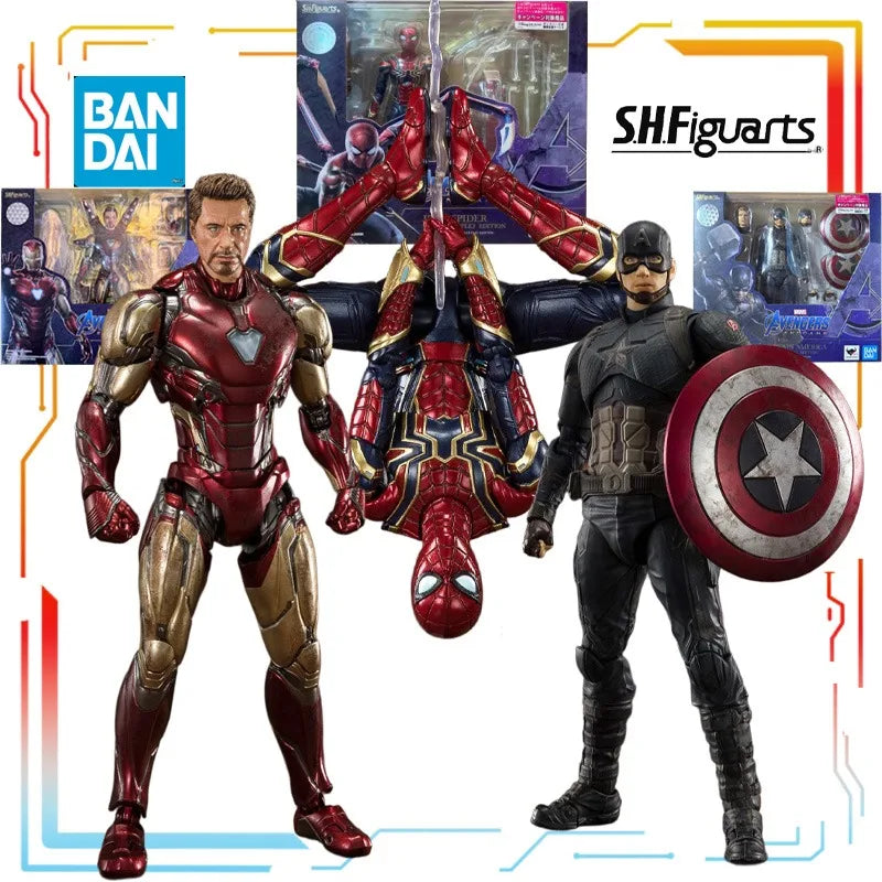 Authentic Bandai Original SHF Handsome Mobile Doll Iron Spider Man Armor 85 Anime Action Figure Model Toys Model Gifts for Boys