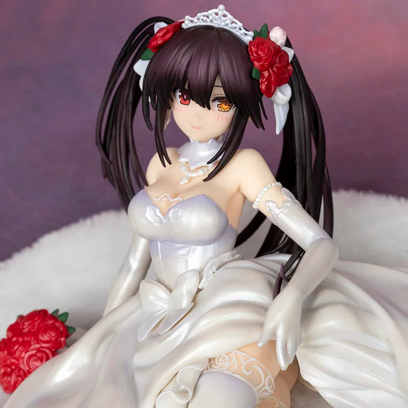 Date A Live Madoka Tokisaki Wedding Dress Figure Japanese Anime Figure Sitting Pose 2d Anime Model Ornament Christmas Present