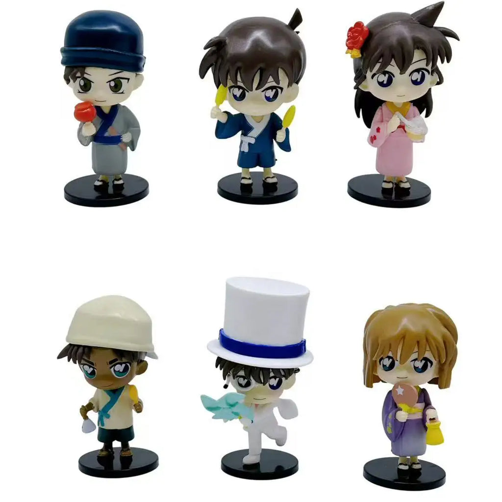 6pcs/set Detective Conan Q Version Action Figures Set Anime Model Dolls of Conan Edogawa And Haibara Ai Kids Toys Cake Toppers