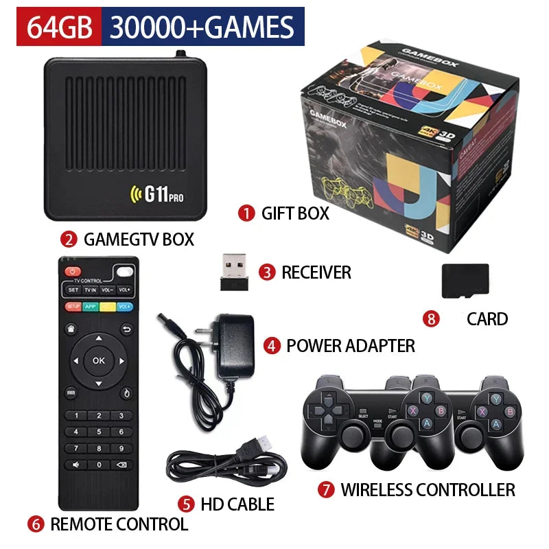 G11 Pro Built-in 60000 Games Super Console 4K HD 2.4G Wireless Gamepad 128GB 256GB Wireless Controller Emuelec 4.3 Dual System