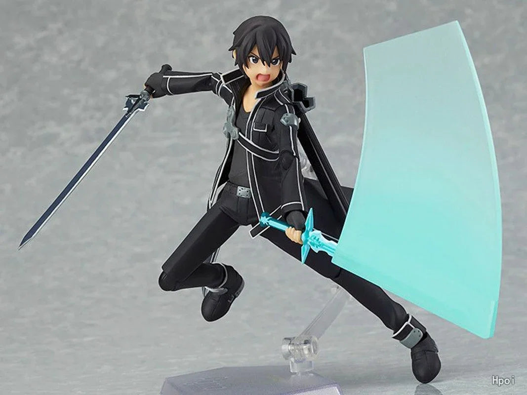 14CM Anime Game Figure Japanese Anime  Sword Art Online Kirito Can Change Face Battle Suit Standing Model Dolls Toy PVC