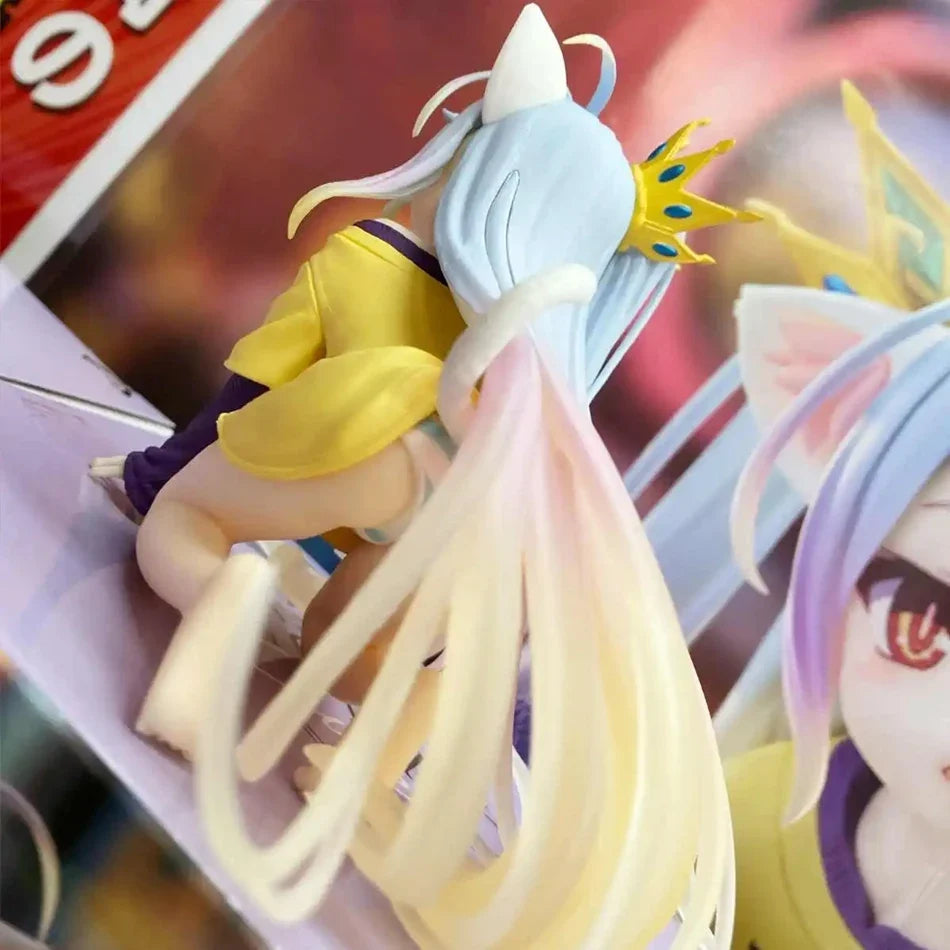 In stock anime no game no life: zero shiro desktop cute white figure for cat ear t-shirt 10cm model toy figure ornaments present