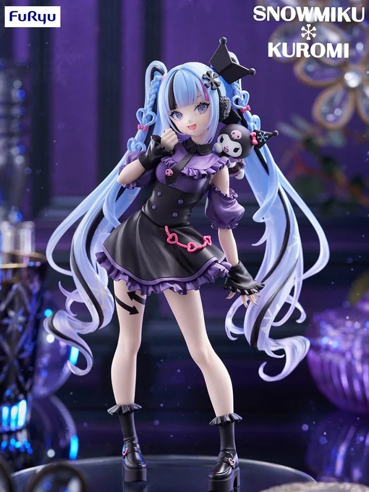 Original FuRyu Trio-Try-iT Hatsune Miku x Kuromi Action Figure Anime Collectible Model Kawaii Doll Decoration Birthday Gift 19CM