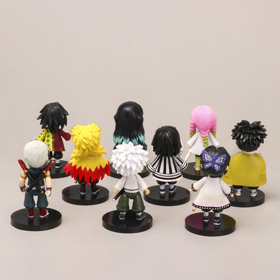 9pcs Set Q Version Demon Slayer Sitting Ghost Doll Tanjiro Nidouzi Inosuke Zenizu Figure Action Figure Movie Model kid Toy Gifts