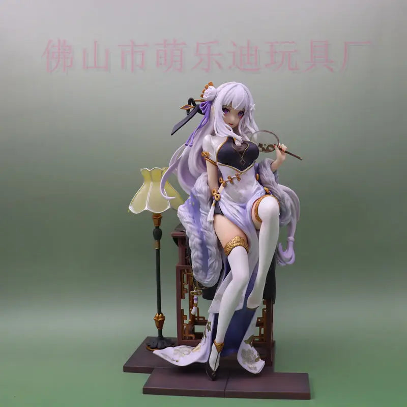 Anime Emilia Sexy sitting posture Action Figure PVC Model Toys doll statue Desk Decor Collectible Gifts boxed