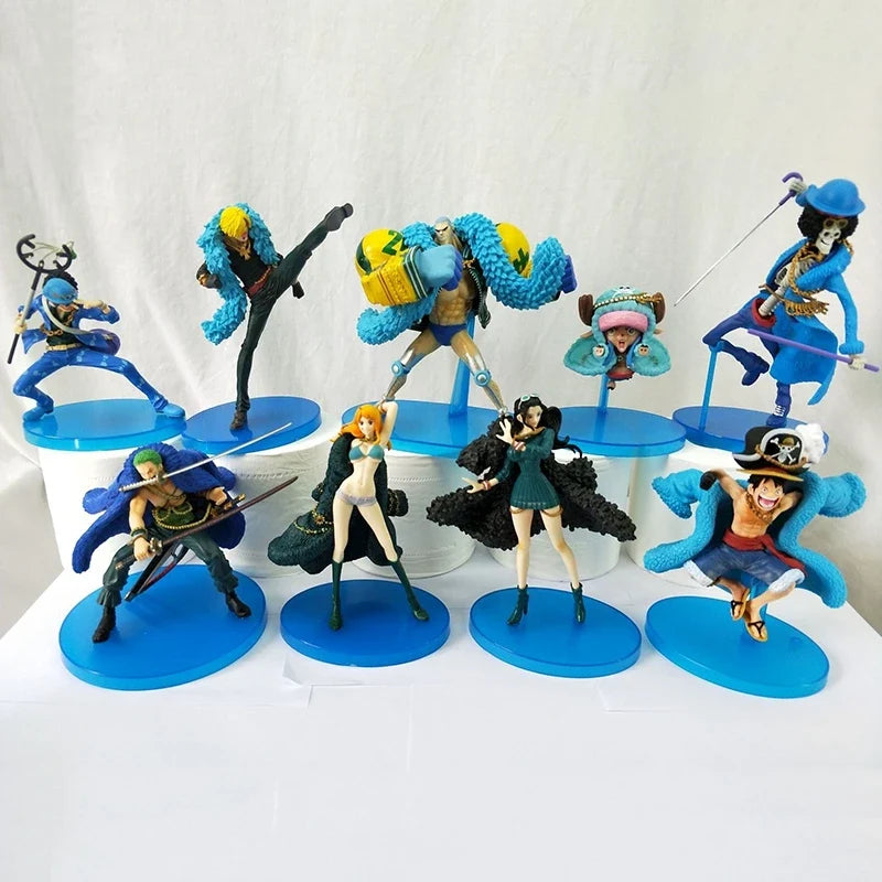One Piece 20th Anniversary Anime Figures Blue Clothes Luffy Nami Robin Zorro Action Figure Collection Model Toys Birthday Gifts