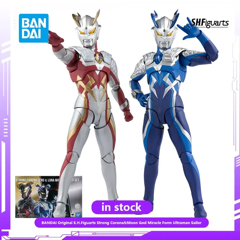 BANDAI Original S.H.Figuarts Series Strong Corona&Moon God Miracle Form Ultraman Sailor Anime Action Figures Toys for Boys Gift