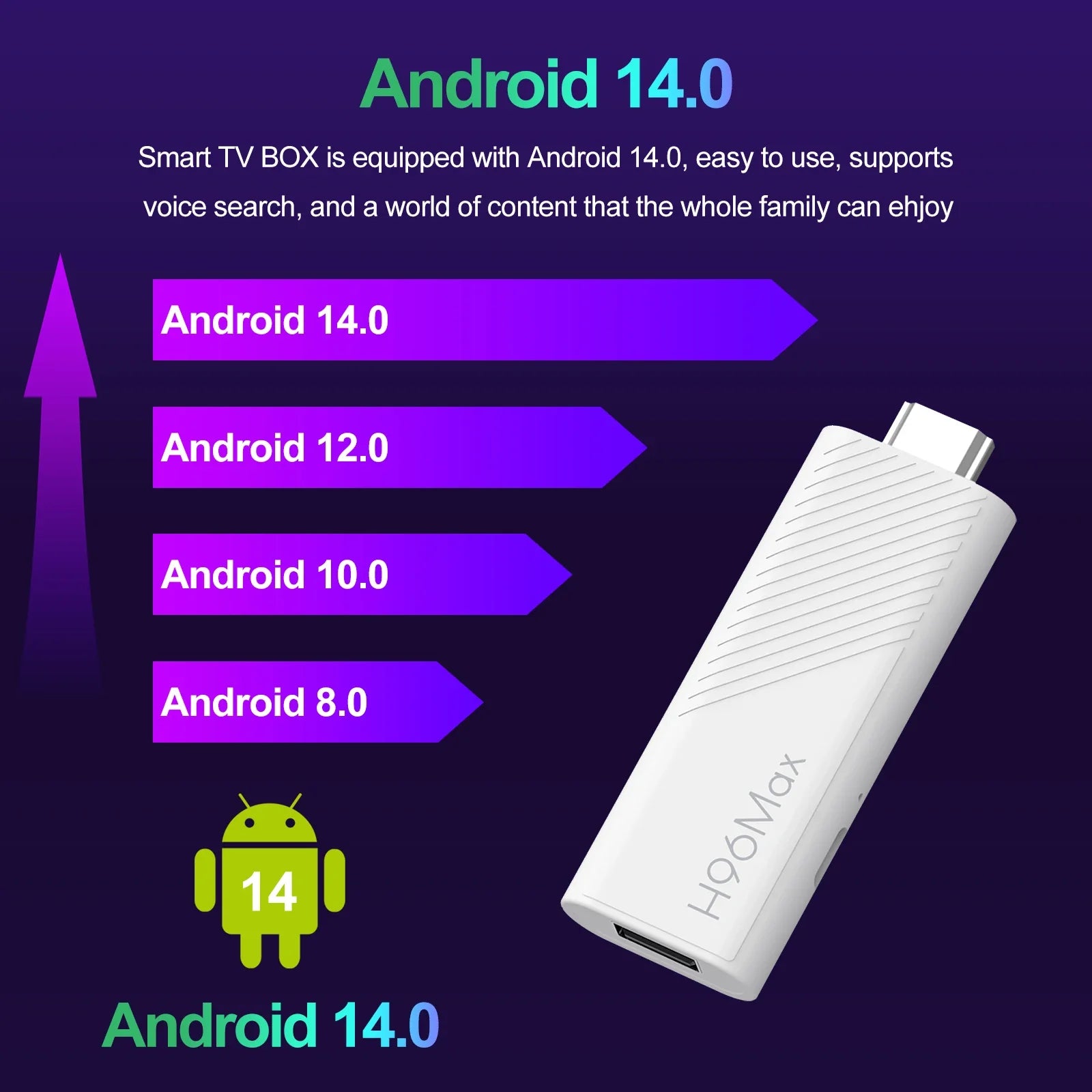 H96 MAX H313 Mini TV Stick Android 14 Smart Media Player 2GB 16GB WiFi 6 BT5.0 4K HD