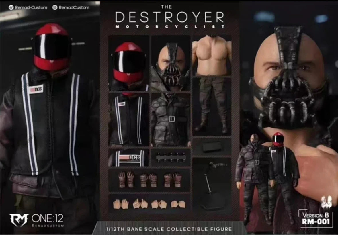 [In Stock] Remad - Custom Action Figure for Men, 1/12 Scale RM-001, Motorcycle Trench Coat Destroyer, Bane Villain Mini