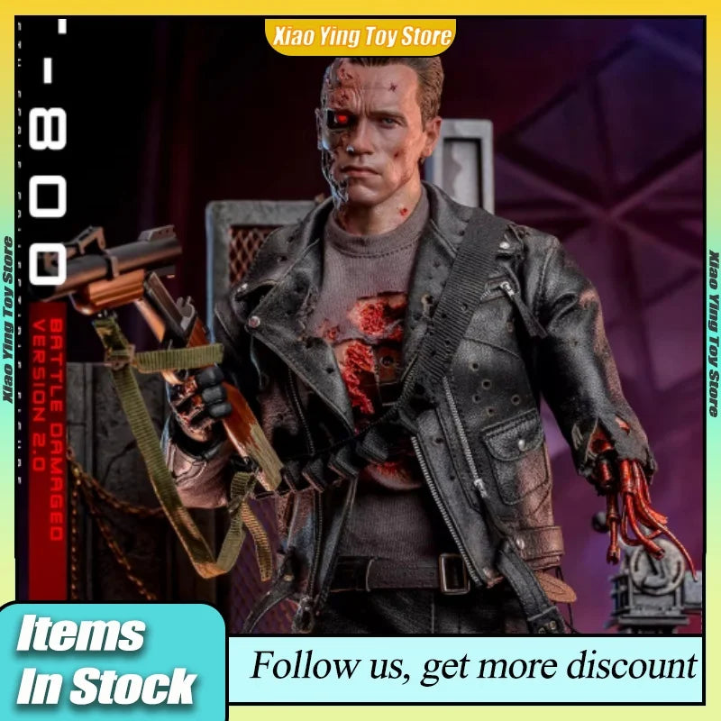 Ht 1/6 Dx46 Terminator 2: Judgment Day T-800 Battle Damage Action Figure Movie Peripheral Movable Collection Toy Decoration Gift