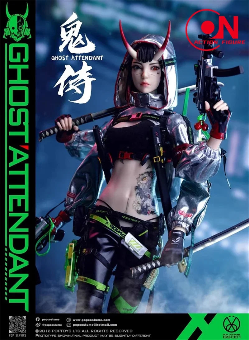 POP COSTUME GS-001 1/6 Ghost Attendant Action Figure 12'' Female Soldier Figurine Model with Movable Eyes