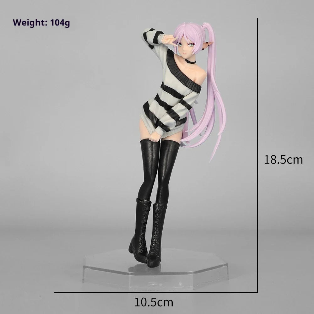 18.5cm Anime Collectible Figure - Frieren Beyond Journey'S End Casual Striped Outfit Victory Pose Pvc Model Statue Desktop Gift