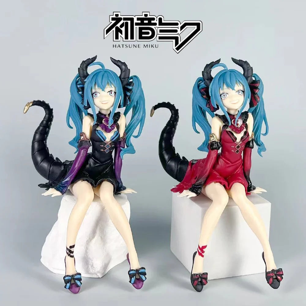 14cm Cute Miku Dragon Maid Anime Action Figure Girl Little Devil Sitting Noodle Stopper Model Toys Child PVC Doll Boxed