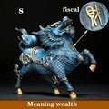 Feng Shui Copper Wind and Fire Kirin Statue Mascot Sculpture Brass Painted Home Decoration