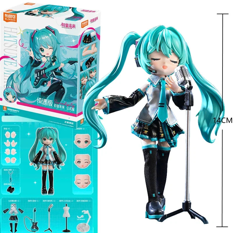 BLOKEES Original Hatsune Miku Q version 17th Miracle Edition Miku Singer Action Figure Joint Mobility Assembly Toy Doll Gift