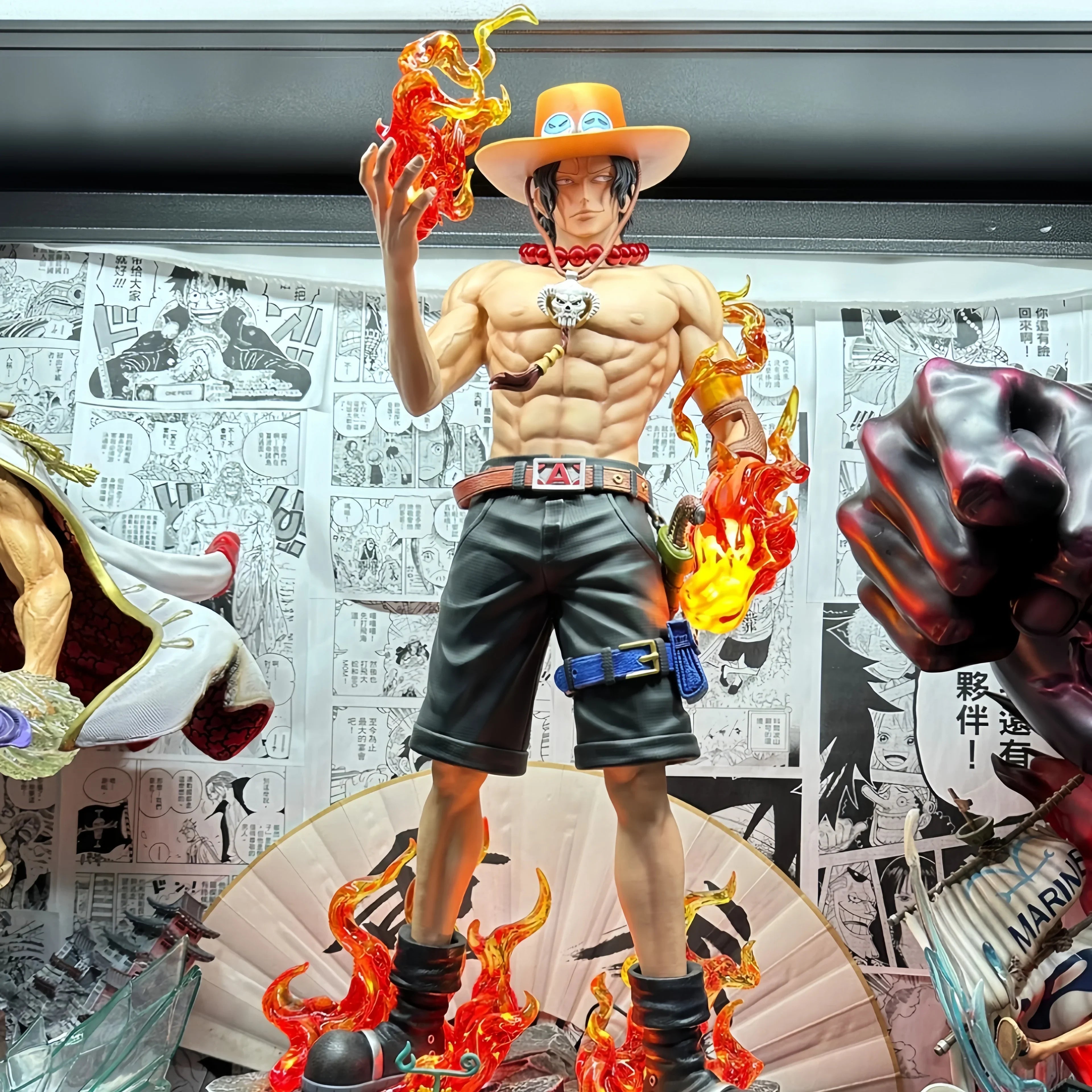 70cm One Piece Dreamy Ace Sparkling Handheld Anime Peripheral Desktop Ornament Statue Toy Festival Gift