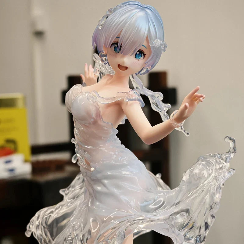 New 24cm Re:Zero Starting Life In Another World Rem Water Dress Dual Face Replacement Standing Pose Anime Figure Model Toy