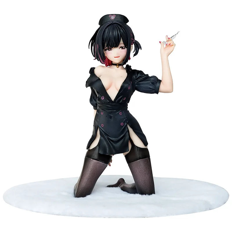 High quality White Snow Love Nurse Anime Model Short Haired Kneeling Pretty Girl Handmade, Surrounding Statues, Ornament Gifts