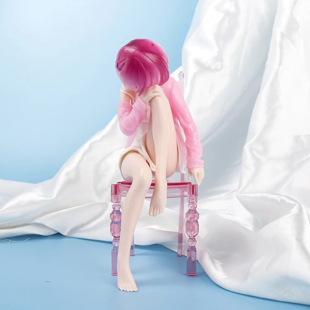 New15cm Anime beautiful girl Figure Pajamas Sitting cross legged on a chair PVC Collection Model