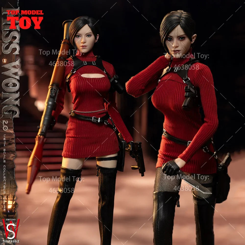 SWTOYS 1/6 FS062 MISS WONG 2.0 Moveable Eye Double Head Sculpture Model Full Set 12" Female Soldier Action Figure Body Dolls