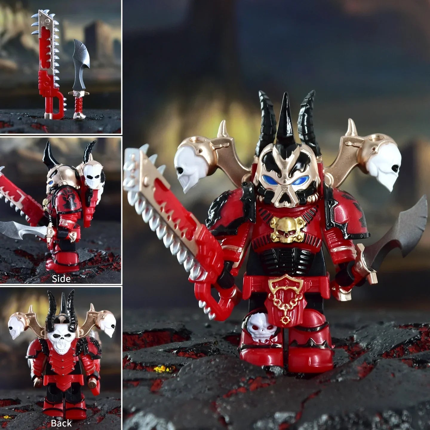 Warhammer 40k Chaos Space Marine Action Figure - Black Legion, Green Eye Lens, Spiked Armor, Combi-Bolter, Collectible Miniature