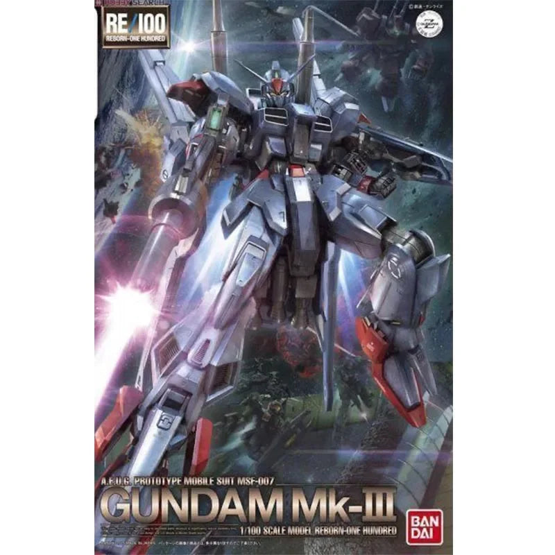 BANDAI Genuine Assembled Model RE/100 Z Gundam MSV: 1/100 MSF-007 GUNDAM MK-III Plastic Model Kit Action Figure Toy Collection