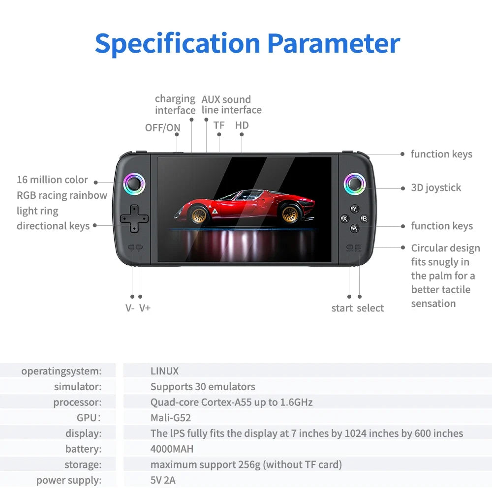 M27 Portable Pocket Retro Handheld Video Game Console 1024*600 Display 7.0 Inch Screen Gaming ﻿Support LINUX Emelec 64G/128G