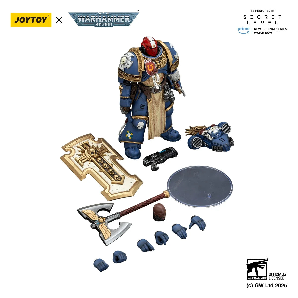JOYTOY Warhammer 40k 1/18 Action Figures Ultramarines Metaurus with Power Axe, Stormshield and Plasma Pistol