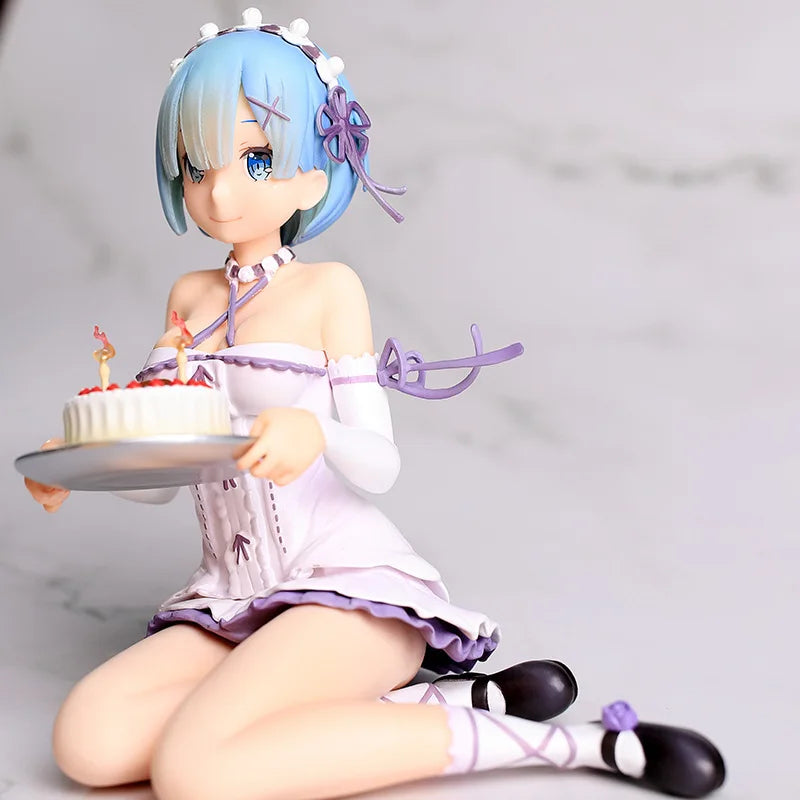 Re Zero Starting Life in Another World Rem Birthday Cake Figure PVC Anime Model Collectible Desk Decoration Blue Haired Gift