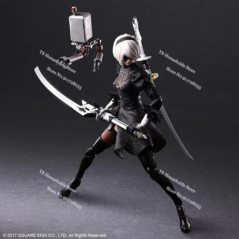 PLAY ARTS Original 1/6  Nier White Hair Movable Girl Action Figure 2B Sister Mini Long Sword Weapon Decor 12" Female Soldier