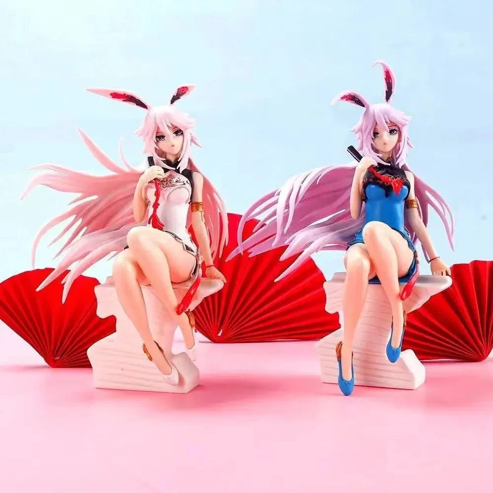 19CM Game Anime MmiHoYo Figure Yae Sakura Pink and White Sexy Cheongsam Seated Model Toys PVC Gift Doll Collection Ornament